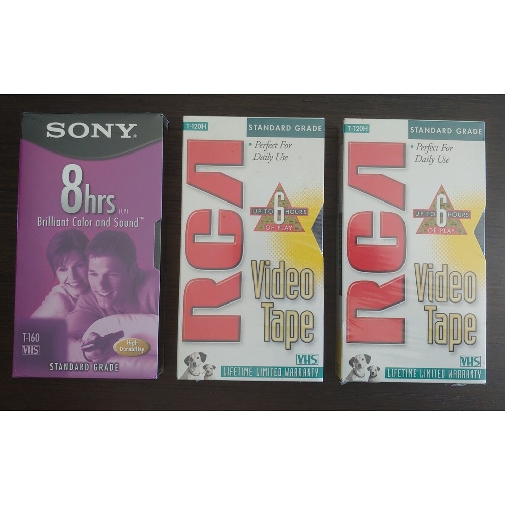 RCA T-120H Standard Grade Up To 6 Hr Blank VHS Tapes 2 Pack 1 Sony 8 Hr SEALED